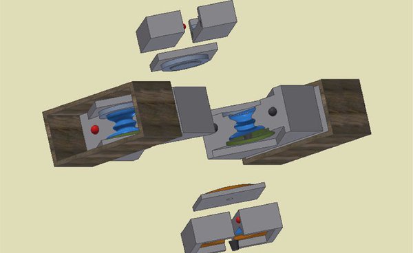 Rendering of a four-piece case mould - Medalta