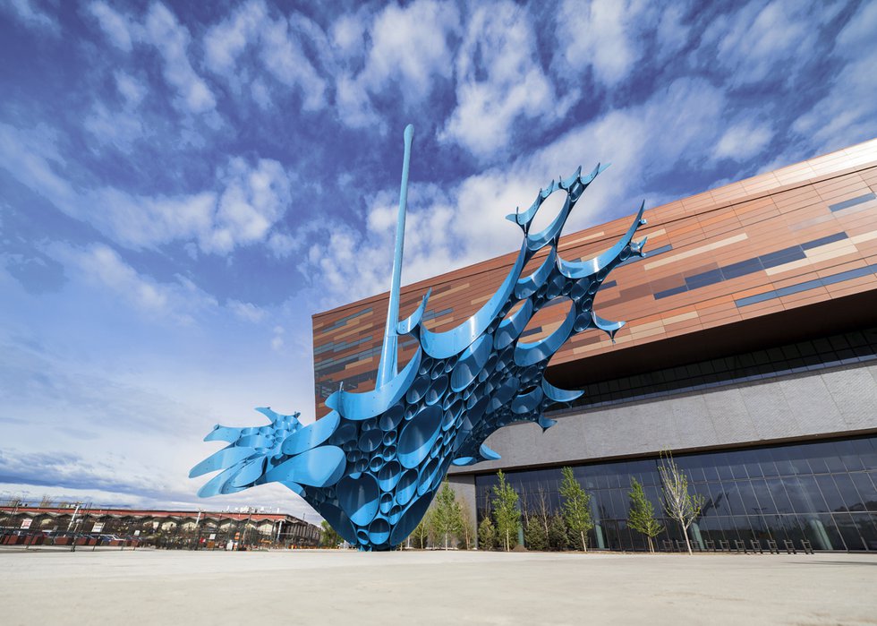 Installation view, Gerry Judah, “Spirit of Water,” 2024, at BMO Centre, Calgary (photo courtesy of Gerry Judah and Art To Public)