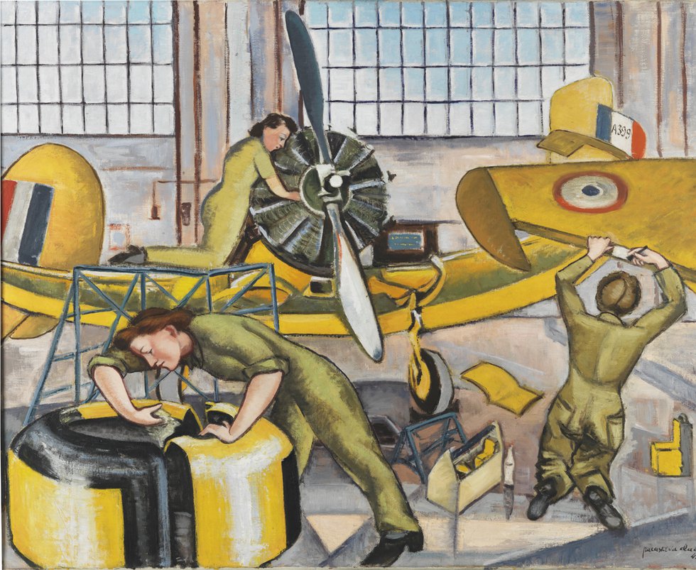 Paraskeva Clark, “Maintenance Jobs in the Hangar,” 1945 (Beaverbrook Collection of War Art, Canadian War Museum)