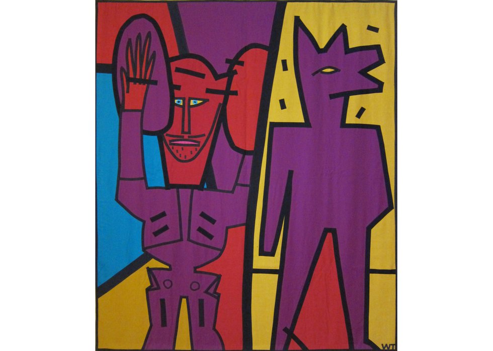 Wendy Toogood, “Dogman and the Musician,” 1993, fabric, 71" x 57" (courtesy of Wallace Galleries)