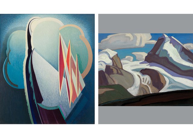 Left: Lawren Harris, “Mountain Experience,” 1946, oil on canvas, 51 1/2" x 44 1/2" (sold by Heffel for $541,250); Lawren Harris, “Brazeau Snowfield, Jasper Park,” 1924, oil on canvas, 48" x 59 1/2" (sold by Cowley Abbott for $1.8 million)
