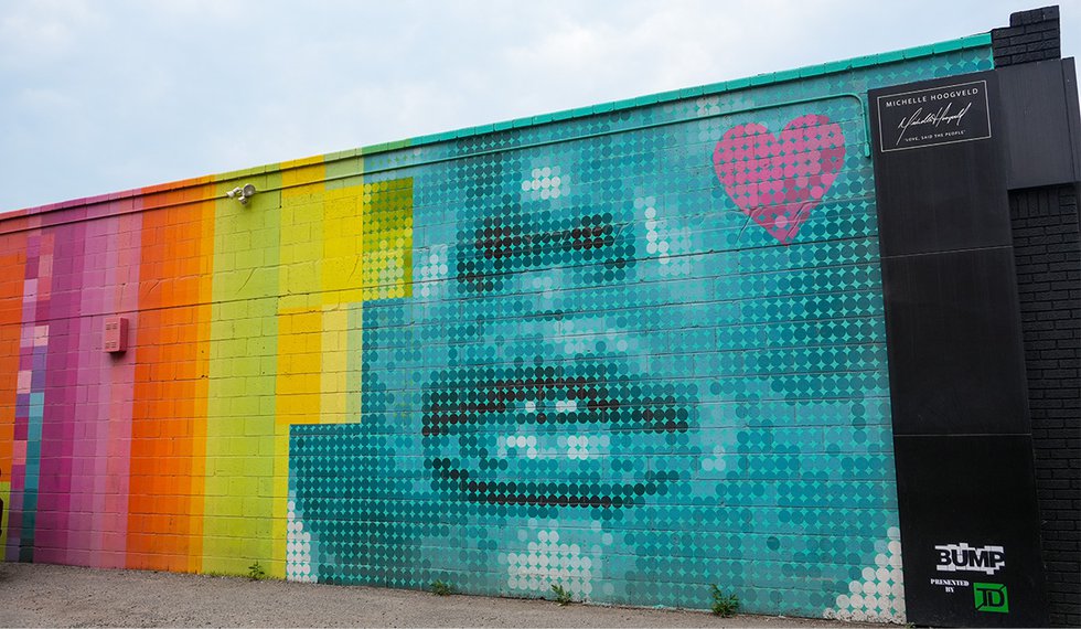 Michelle Hoogveld, “Love, Said the People,” mural, Calgary (photo by Janille Delos Reyes)