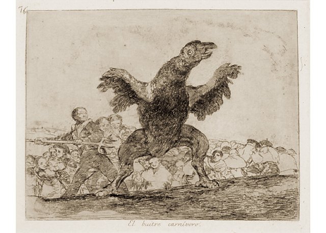 Francisco de Goya, “El buitre carnivoro,” 1810 to 1820, etching, aquatint or lavis, drypoint and burin on paper (collection of the Vancouver Art Gallery)