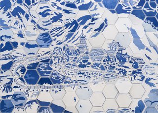 Karen Tam, “From Yiwu to You,” detail, 2015-2024, cyanotype on archival 100 per cent natural fibre paper (photo by Guy L'Heureux, courtesy of the artist and Galerie Hugues Charbonneau)