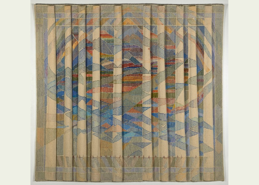 Kaija Sanelma Harris, “On the Way to Shangri-La,” 1990, cotton, wool and silk, tapestry with inlaid design and double weave, 59" x 63" x 2" (photo by Hogarth Photography)