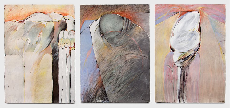 Teresa Posyniak, “Annunciation I, II, III,” 1987, oil stick, acrylic, chalk pastels, charcoal on paper (courtesy of the artist)