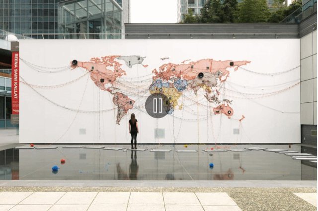 Reena Saini Kallat, “Woven Chronicle, “2015, site-specific installation at Vancouver Art Gallery Offsite, (photo courtesy Vancouver Art Gallery)