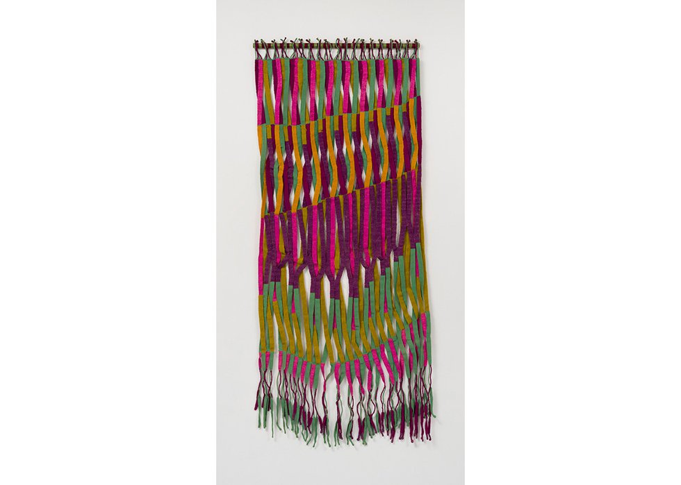 Olga de Amaral, “Cintas Entrelazadas,” circa 1969, wool and cotton, approx. 79" x 32" (courtesy of the artist, photo by Oriol Tarridas Photography)