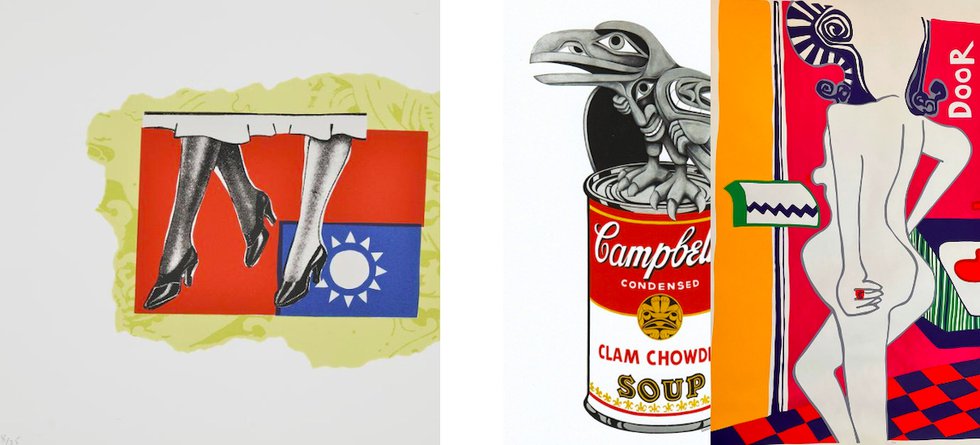 Left to Right: Michael Morris, “Untitled,” 2003; Shawn Hunt, “Trickster (detail),” 2009; Audrey Riller, “Untitled (Woman in Kitchen) (detail),” circa 1969