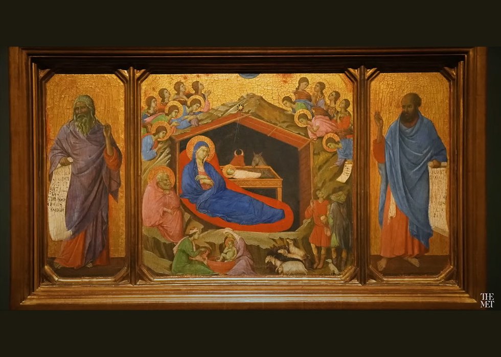 Duccio di Buoninsegna, “The Virgin and Child with Saints Dominic and Aurea,” c. 1312 – 1315,  tempera and gold on panel (photo courtesy of Metropolitan Museum of Art)