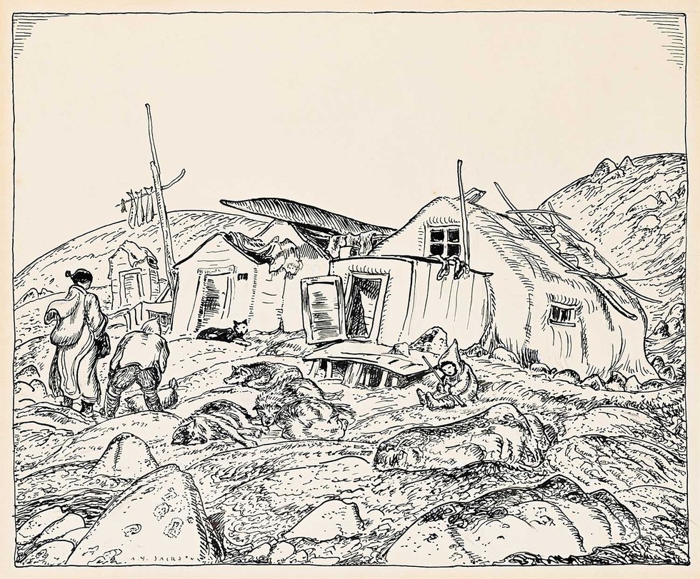 Alexander Young Jackson, “Eskimo Houses Pond Inlet,” 1927, ink on paper, 8" x 10" (sold at Levis Fine Art Auctions for $12,870)