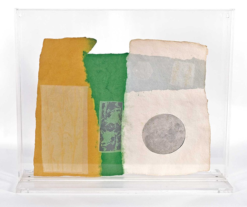 Rober Rauschenberg, “Vale, from Pages and Fuses,” #8/14, 1974, silkscreen on handmade coloured paper, 19" x 34.25" (sold at Levis Fine Art Auctions for $5,850)