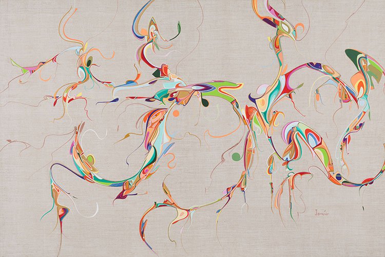 Alex Janvier, “Canuck Gift Horse,” 1981, acrylic on linen, 48” x 72” (sold at Heffel Fine Art for $169,250)