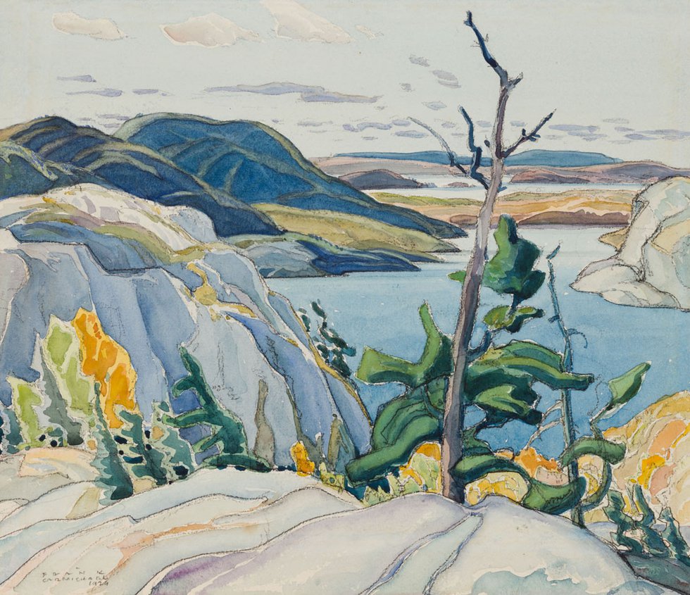 Franklin Carmichael, “Frood Lake,” 1929, watercolour on paper, 10 ½” x 13” (sold at Heffel Fine Art for $121,250)