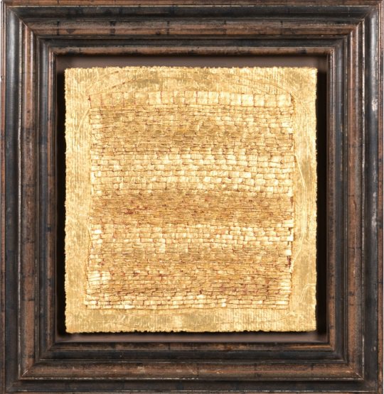 Olga De Amaral, “Vestigo 50,” 1997, acrylic and gold leaf on fibre attached to panel, approx. 15" x 16" (sold at A.H. Wilkens for $104,040)