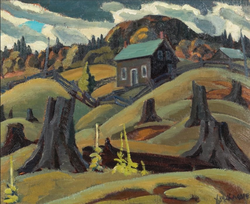 Yvonne M. Housser, “Stumps,” no date, oil on canvas board, 12 ¾" x 15 ¼" (sold at A.H. Wilkens for $14,688)