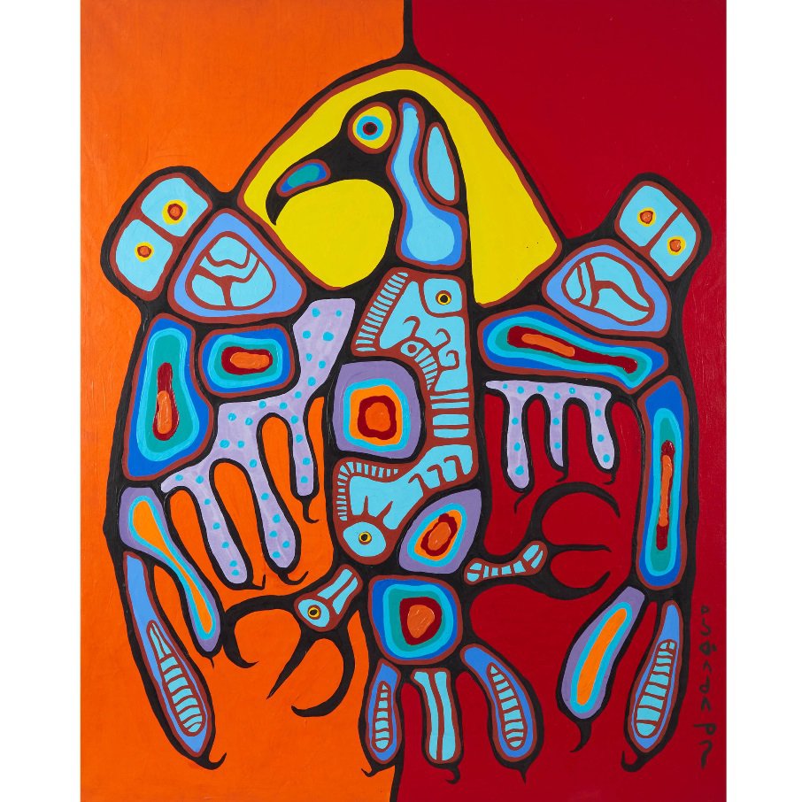 Norval Morrisseau, “The Protector,” 1979, acrylic on canvas, 60" x 63" (sold by Waddington’s for $73,950)