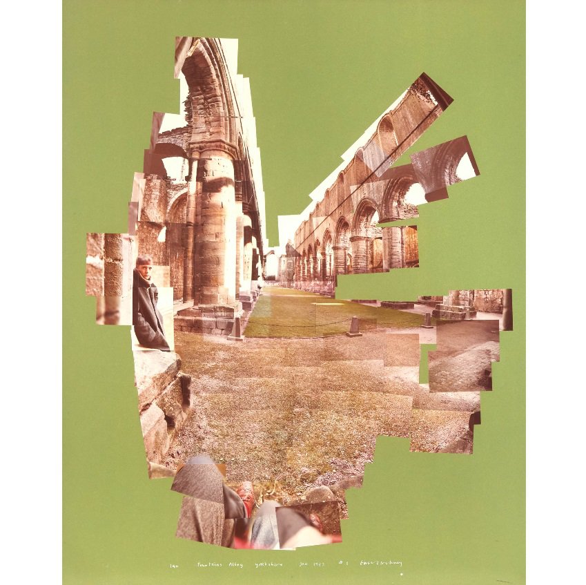 David Hockney, “Ian Fountains Abbey, Yorkshire,” 1983, collage of chromogenic prints, mounted to green board, 50" x 40.2" (sold by Waddington’s for $30,720)