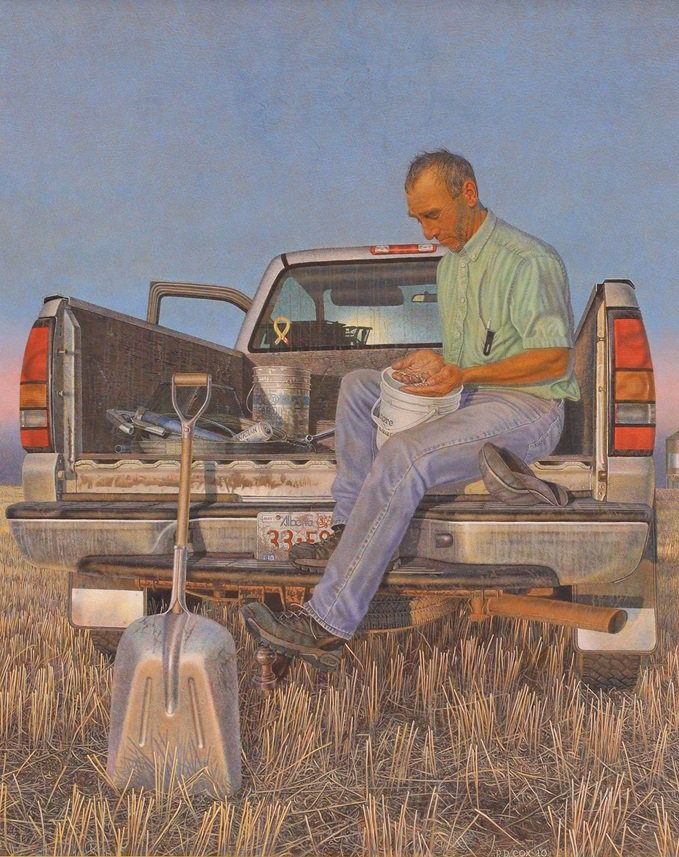 Patrick Douglass Cox, “#1 Hard Red Spring, Stuart Douglas Near Gem, AB,” 2010, egg tempera on board, 28" x 22" (sold by Hodgins for $14,400)