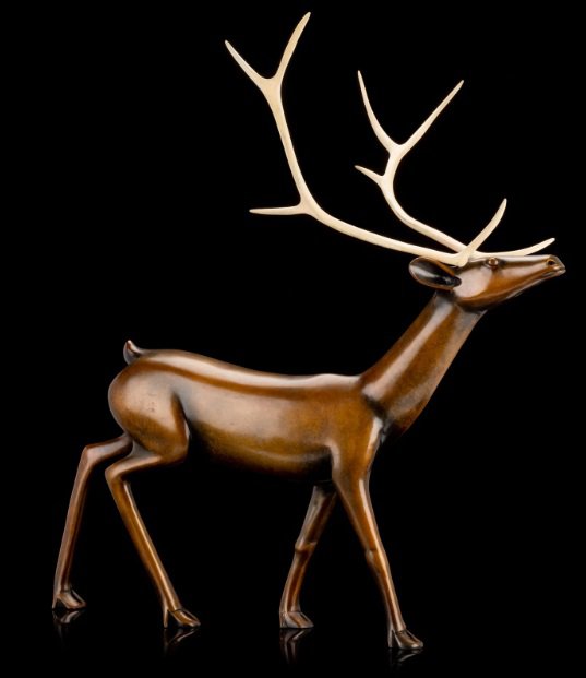 Osuitok Ipeelee, “Caribou,” 1997-98, patinated and painted bronze, 24" x 22" x 12.75" (sold by First Arts for $41,480)