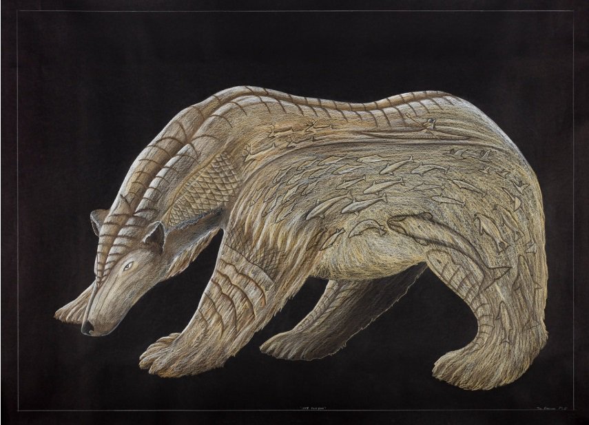 Tim Pitsiulak, “Ivory Polar Bear,” 2012, coloured pencil, oil stick, and chalk pastel on paper, 44" x 60" (sold by First Arts for $43,920)